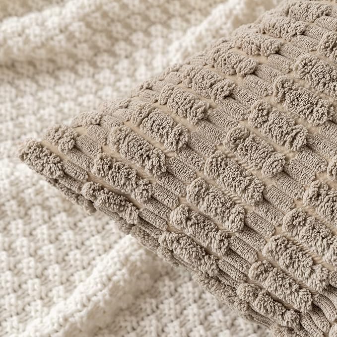 MIULEE Pack of 2 Corduroy Decorative Lumbar Throw Pillow Covers 24x12 Inch Soft Boho Striped Pillow Covers Modern Farmhouse Home Decor for Sofa Living Room Couch Bed Light Brown