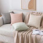 MIULEE Pack of 2 Spring Corduroy Decorative Throw Pillow Covers 18x18 Inch Soft Boho Striped Pillow Covers Modern Farmhouse Home Decor for Summer Sofa Living Room Couch Bed Light Green