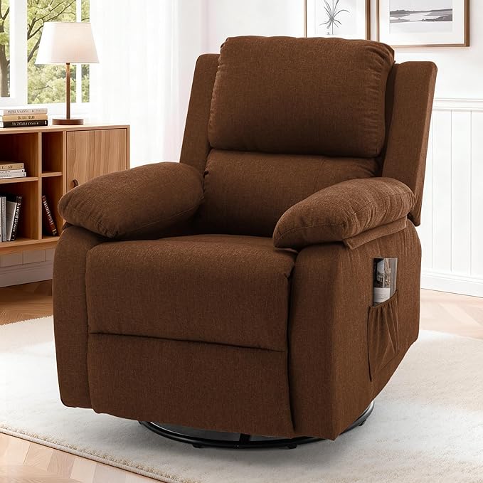 Recliner Chair, 360 Swivel Rocker Chair for Adults, Small Rocking Recliner for Small Spaces, Upholstered Fabric Glider Recliner Nursery