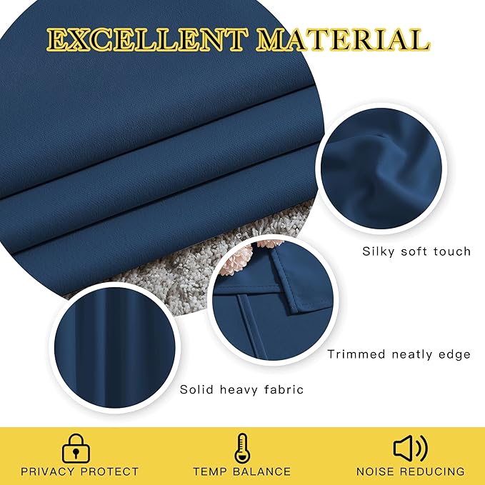 NICETOWN Blackout Room Divider Curtains 118 inches Long, Grommet Thermal Window Treatments Sound Reducing Drapes for Sliding Glass Door, Moroccan Blue, W66 x L118, 2 Pieces