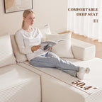 110” Cloud Sectional Couch, Boneless Sofa for Living Room, Modular Sectional Sofa with Deep Seat, Comfy Fluffy U-Shaped Couch with Right-Facing Chaise, No Assembly Required, Beige