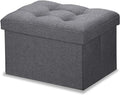 LINMAGCO Ottoman Storage Ottoman with Storage Small Foot Rest Stool Under Desk Stool Short Folding Footrest Linen Cloth Dark Gray 16X12X12IN