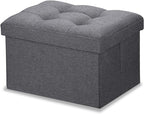 LINMAGCO Ottoman Storage Ottoman with Storage Small Foot Rest Stool Under Desk Stool Short Folding Footrest Linen Cloth Dark Gray 16X12X12IN
