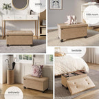 Storage Ottoman Bench with Bins, 30-in Storage Bench for Bedroom End of Bed, Folding Foot Rest Ottoman for Living Room Max 660lbs, Leather Ottomans, Taupe
