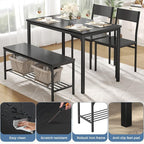 DUMOS Dining Table, Dining Table Set for 4 with Bench, Easy to Assemble Kitchen Table, Space-Saving Ideal 4-Person Set for Dining Room Kitchen Apartment Corner Black 4 Pack