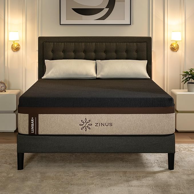 Zinus Lumbar+ Premium 14 Inch Memory Foam Mattress, Lumbar Support, Targeted Pressure Relief, Cooling Gel and Green Tea, Cool-to-The-Touch Cover, Medium Firm Feel, CertiPUR US Certified, King