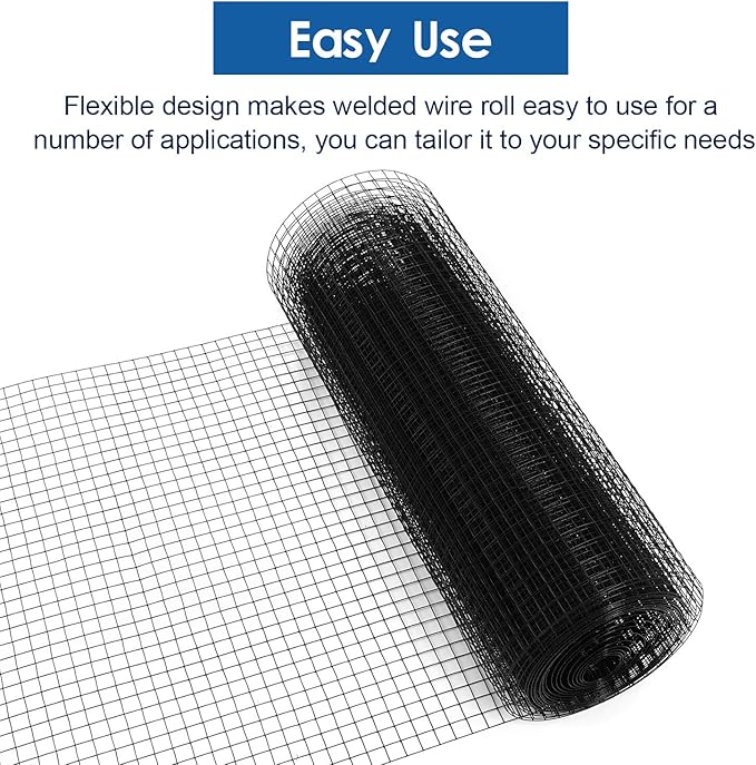 48'' x 50' 1/4inch Hardware Cloth 19 Gauge Black Vinyl Coated Welded Fence Mesh for Home and Garden Fence and Home Improvement Project (48'' x 50')