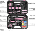 Amazon Basics 142-Piece Household Tool Kit for Home Repair, Hand Tools with Storage Case, 13.39 x 9.25 x 2.95 inch, Pink