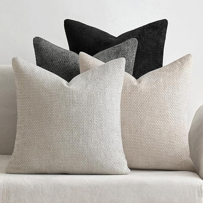 MIULEE Pack of 4 Couch Halloween Throw Pillow Covers 18x18 Inch Neutral Cream/Grey Soft Decorative Chenille Pillow Covers Farmhouse Accent Cushion Covers for Boho Home Decor Sofa Bedroom Living Room