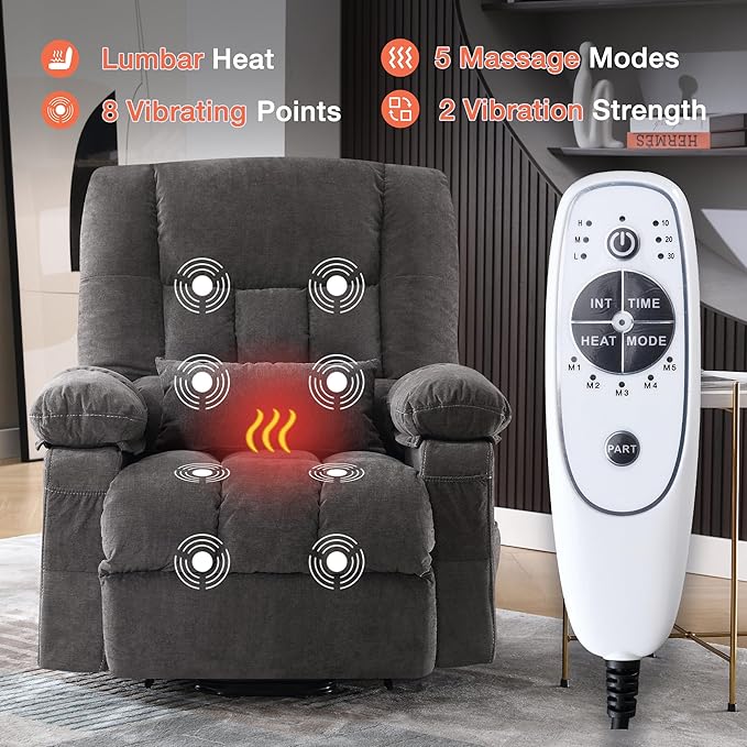 Power Lift Recliner Chair for Elderly with Vibration Massage and Lumbar Heating, Electric Lift Recliner Single Sofa with Side Pocket and USB Charge Port for Living Room