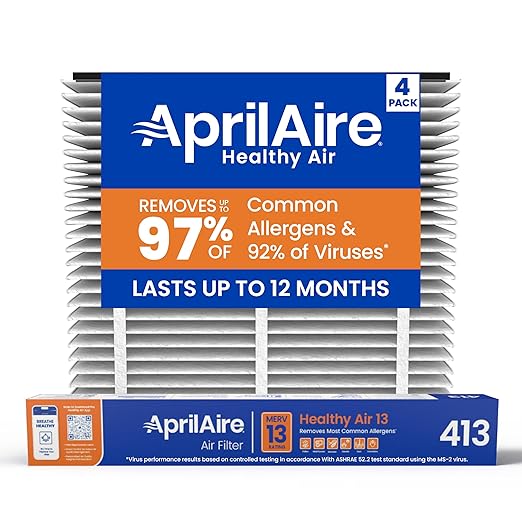 AprilAire 413 Replacement Filter for AprilAire Whole House Air Purifiers - MERV 13, Healthy Home Allergy, 16x25x4 Air Filter (Pack of 4)