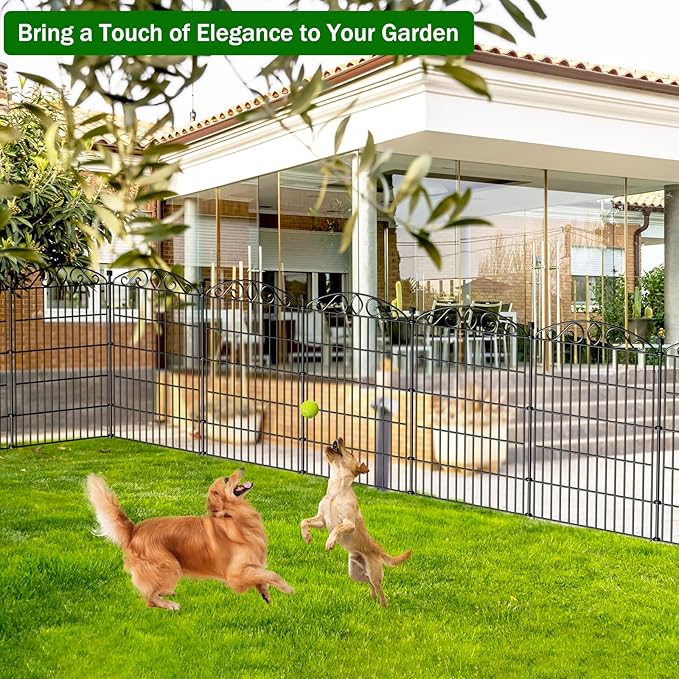 12 Panel Garden Fence - 36in H x 24.9 ft L, No Dig Rustproof Metal Tall Animal Barrier for Dogs Rabbits, Decorative Outdoor Border for Yard, Patio, and Flower Beds