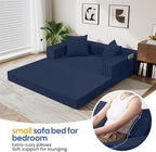 COMAX Futon Sofa Bed, 4‑in‑1 Convertible Sofa Bed, Folding Boneless Couches for Living Room, Fold Out Small Foldable Loveseat Floor Sleeper Comfy Mattress Lounge Space‑Saving, Navy Blue