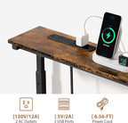 GRLEAF 39" Adjustable Height Narrow Console Table with Power Outlets, Long Sofa Table with Charging Station Behind Couch Table Skinny Entryway Table for Living Room, Hallway and Office – Rustic Brown
