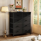 Dresser for Bedroom with 8 Drawers, Anti-Tip Tall Fabric Chests Storage Organizer Tower Furniture with Wooden Top Metal Frame for Clothes, Closet, Living Room, Hallway, Entryway