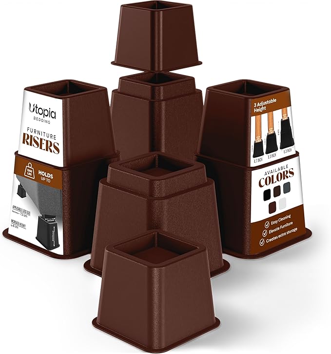 Utopia Bedding Bed Riser, 3 & 5 Inches Adjustable Furniture Risers for 8 Inch Combined Furniture Lift, Under Bed Storage & Dorm Room Essential, Supports Up to 1,300 lbs (4 Set, Reddish Brown)
