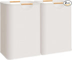 STORAGE MANIAC 2-Pack Large Laundry Hamper, 80L (21.1 Gal) Collapsible Laundry Basket with Bamboo Handles, Freestanding Waterproof Clothes Hamper for Laundry Room, Bedroom, Dorm, Towels, Toys, Beige