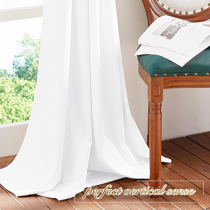 NICETOWN White Velvet Curtains 63 inches for Bedroom, Sound Reducing Heavy-Duty Solid Rod Pocket Light Blocking Drapes/Panels for Living Room (2 Panels, 52 inches Wide Each Panel)