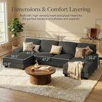 Homall Sectional U Shaped Sofa Couches for Living Room, Comfy Corduroy 4 Seat Sofa Set with Removable Pillows, Lounge Chaise Upholstered Couch for for Apartment (Corduroy, Dark Grey)