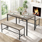DUMOS Dining Table, Dining Table Set for 4 with Bench, Easy to Assemble Kitchen Table, Space-Saving Ideal 4-Person Set for Dining Room Kitchen Apartment Corner Grey 3 Pack