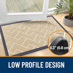 OLANLY Front Door Mat Indoor Outdoor Entrance, Waterproof All-Season, All-Weather Doormat, Sturdy Natural Rubber, Low Profile, Easy Clean Patio Porch Entryway Mat, Herringbone Brick (Beige, 71x47)