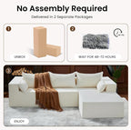 106" Cloud Sectional Boneless Couches for Living Room, Modular L Shaped Couch with Deep Seat Oversized Right Facing Chaise, Memory Foam Compressed Spineless 3 Seater Sofa for Apartment, Beige