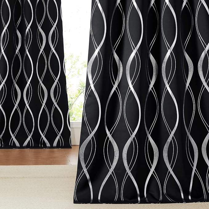NICETOWN Blackout Curtain Panels 84 inches - Light Reducing Thermal Insulated Solid Grommet Blackout Curtains/Panels/Drapes for Living Room/Nursery/Kids Room (Set of 2, 42" Wide, Black)