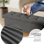 Storage Ottoman Bench with Bins, 43-in Storage Bench for Bedroom End of Bed, Folding Foot Rest Ottoman for Living Room Max 660lbs, Velvet Ottomans, Grey