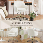 Vanity Chair with Wheels, Comfy Home Office Desk Chairs Adjustable Modern Velvet Makeup Vanity Chairs for Bedroom Living Room-Beige Pack of 2