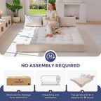 MAXYOYO Folding Sofa Couch, Convertible Floor Sleeper Couch with 2 Pillows, Tufted Floor Oversized Loveseat Couch Tufted Fold Out Chair Bed Comfy Sofa Lounge for Living Room Bedroom, Beige
