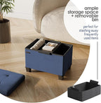Storage Ottoman Cube with Small Bin, 16-in Square Ottoman with Storage for Living Room and Bedroom, Small Ottomans Foot Rest, Fabric Foot Stools Ottomans Max 330lbs, Blue