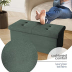 Storage Ottoman Bench with Bins, 30-in Storage Bench for Bedroom End of Bed, Folding Foot Rest Ottoman for Living Room Max 660lbs, Fabric Ottomans, Green