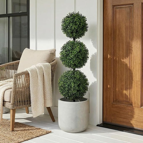 Nearly Natural 36in Artificial Triple Ball Boxwood Topiary Tree - Indoor Outdoor Realistic Faux Greenery for Home Patio Office Decor, Low Maintenance