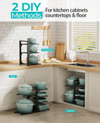 ORDORA 6-Tier Pots and Pans Organizer under Cabinet, Kitchen Cabinet Organizers and Storage, Heavy Duty Pots and Pan Storage Rack Organizer inside Cabinet, Adjustable Pot Rack