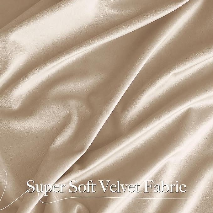 NICETOWN Beige Velvet Room Darkening Curtains, Home Decor Light Blocking Thermal Insulated Drapes for Theater and Movie Room (Set of 2, 90 inches Long)