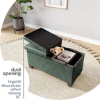 Storage Ottoman Bench with Bins, 30-in Storage Bench for Bedroom End of Bed, Folding Foot Rest Ottoman for Living Room Max 660lbs, Leather Ottomans, Green