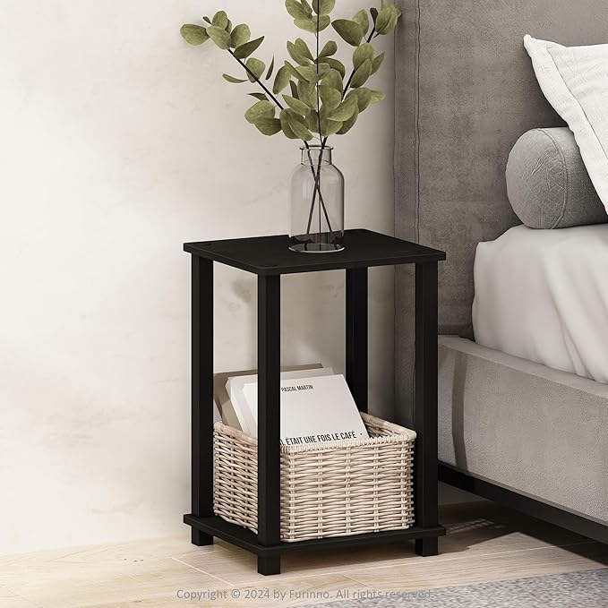 Furinno Simplistic Night Stand, 2-Tier Small Nightstand with Open Shelf, Toolless Assembly Bedside Table, End Table, Side Table, for Bedroom, Closet, Dorm, Espresso