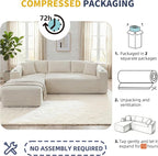Shintenchi Boneless Couches for Living Room,Modular Sectional Sofa with 2 Cup Holders,Memory Foam Cloud Couch with L Shaped Oversized Chaise,No Assembly Needed Plush Corduroy Sofa