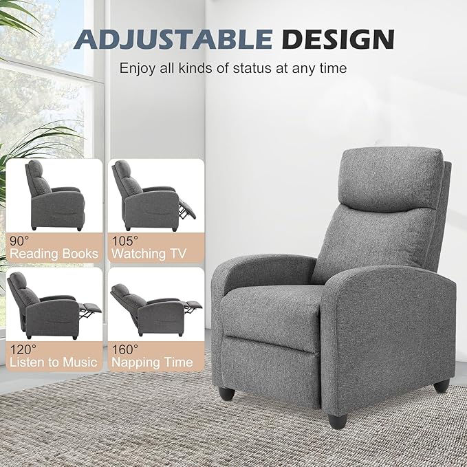 Sweetcrispy Massage Recliner Chair for Adults, Adjustable Home Theater Seating with Lumbar Support for Living Room, Modern Fabric Reclining, Cool Gray
