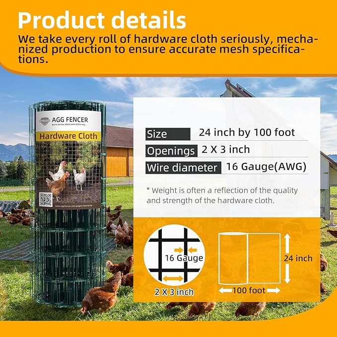 24in x 100ft Green Hardware Cloth 2x3 inch 16Ga PVC Coated Wire Mesh Vinyl Coated Fence, Welded Metal Chicken Wire Fencing Roll, Garden Plant Fencing, for Chicken Coop and Home Improvement