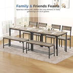 DUMOS Dining Table, Dining Table Set for 4 with Bench, Easy to Assemble Kitchen Table, Space-Saving Ideal 4-Person Set for Dining Room Kitchen Apartment Corner Grey 4 Pack