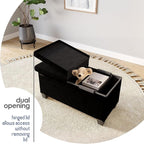Storage Ottoman Bench with Bins, 30-in Storage Bench for Bedroom End of Bed, Folding Foot Rest Ottoman for Living Room Max 660lbs, Velvet Ottomans, Black