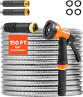 VEVOR Garden Hose Metal 150 ft, Rust Proof Stainless Steel Water Hose, Heavy Duty Backyard Hose with 10 Function Nozzle, No-Kink & Flexible Water Pipe, Lightweight Metal Hose for Yard, Outdoor