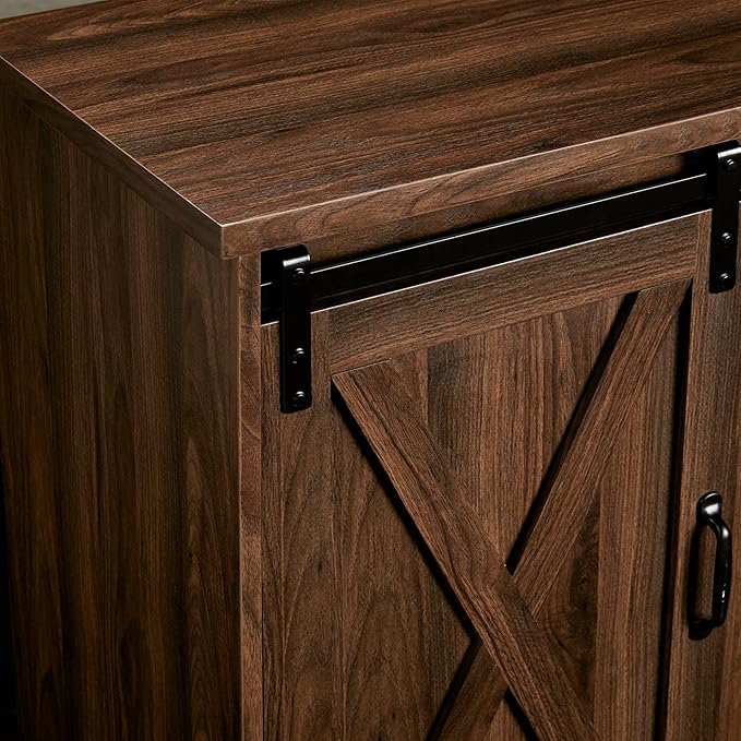 AMERLIFE Fireplace TV Stand with Sliding Barn Door for TVs up to 65", Farmhouse 59" Fireplace Entertainment Center with Storage Cabinets/Adjustable Shelves, Dark Walnut
