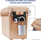 Sheffield 12627 Ammo Storage Box, Stackable .30 Cal Field Boxes, Water and Dust Resistant, Lockable Storage Box with Handle, Secures Hunting Gear, Supplies, and Bullets, Made in USA, Tan, 1-Pack