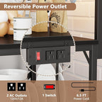 Furologee Kitchen Bakers Rack with Power Outlet, Microwave Oven Stand with Storage 4 Tiers, Coffee Bar Table with 6 S Hooks, Kitchen Storage Shelf Rack for Spices, Pots,Black