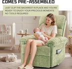 Recliner Chair, Swivel Rocker Recliner Chair for Adults, Small Recliners for Small Spaces, Upholstered Manual Recliner with Side Pockets, Nursery Rocking Chair for Living Room, Chenille, Green