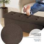 Storage Ottoman Bench with Bins, 43-in Storage Bench for Bedroom End of Bed, Folding Foot Rest Ottoman for Living Room Max 660lbs, Fabric Ottomans, Brown