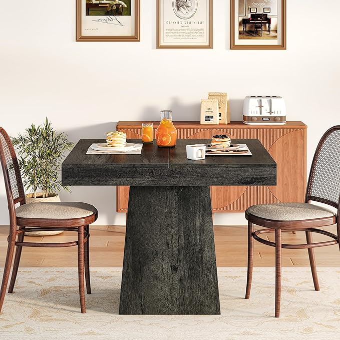 LITTLE TREE Dining Table for 4 People, 31.5-Inch Square Small Kitchen Table, Farmhouse Dinner Table with Sturdy Pedestal Base for Restaurant, Dining Room, Living Room, Grey