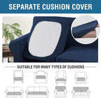 H.VERSAILTEX 3 Piece Stretch Sofa Covers for 2 Cushion Loveseat Couch Covers for Living Room Sofa Slipcovers (Base Cover Plus 2 Seat Cushion Covers) Thicker Jacquard Fabric(Medium Sofa, Navy)